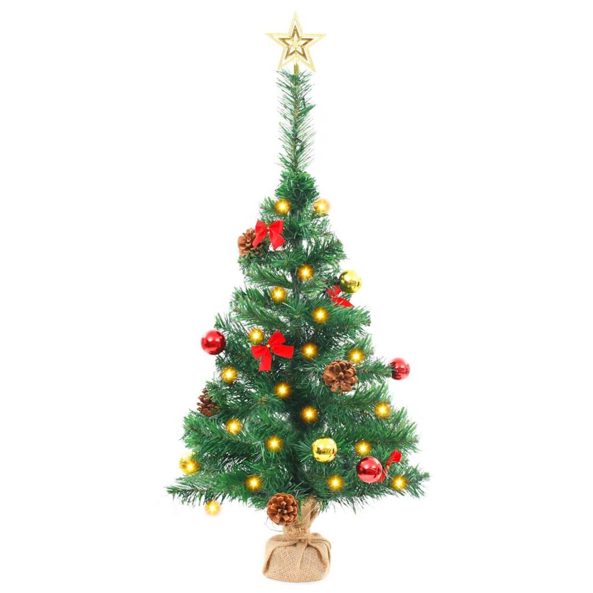 vidaXL Sztuczna choinka z bombkami i lampkami, zielona, 64 cm