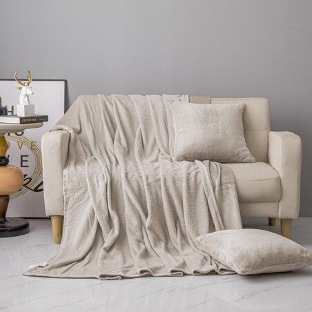 Koc Narzuta z mikrofibry 150 x 200 Beżowy Boho na Sofę do Salonu Sypialni