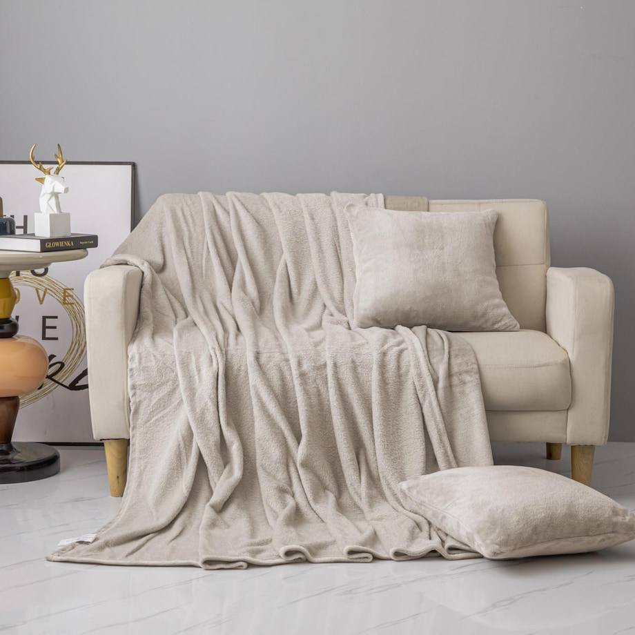 Koc Narzuta z mikrofibry 150 x 200 Beżowy Boho na Sofę do Salonu Sypialni