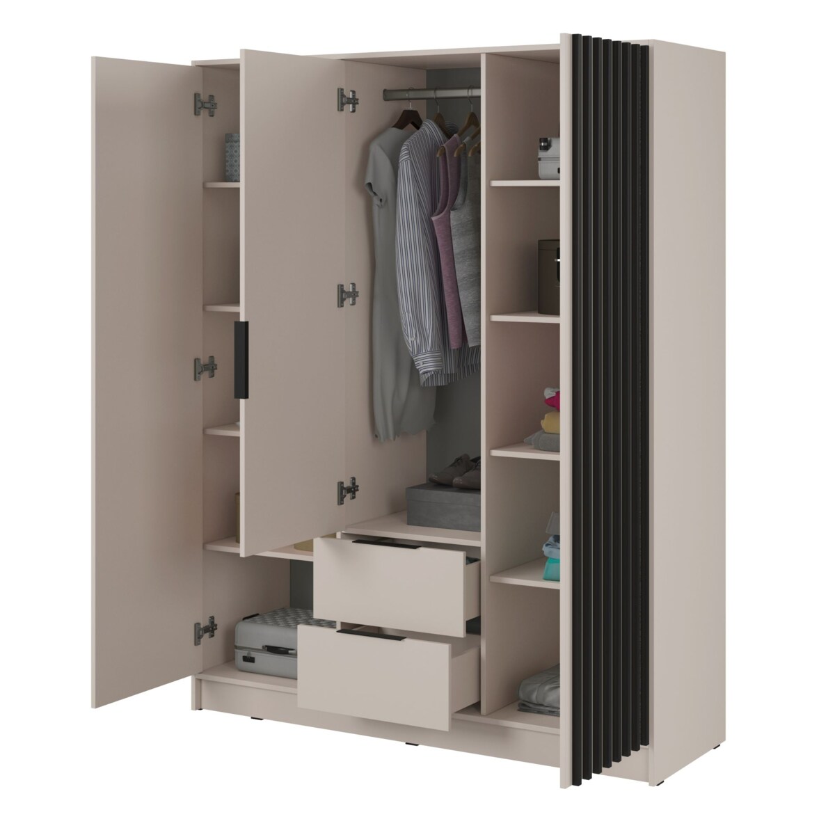 Szafa KELLY trzydrzwiowa z lamelami 155 cm - kaszmir