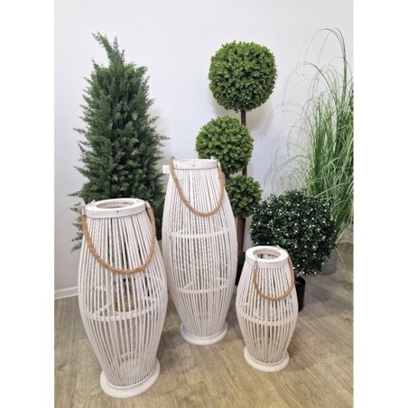 Lampion Bambusowy Rattanowy Latarnia 85 Cm Biały