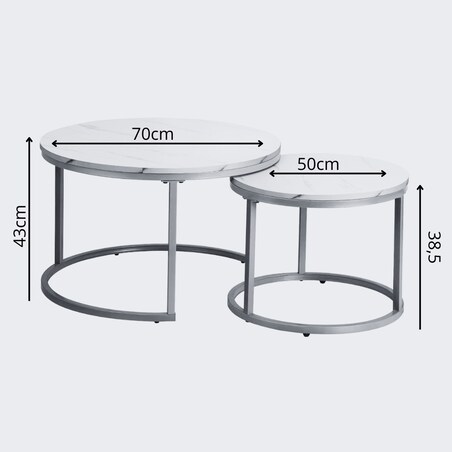 Ława zestaw stolików DUO GOLD blat biały marmur złote nogi