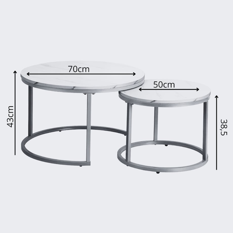 Ława zestaw stolików DUO GOLD blat biały marmur złote nogi
