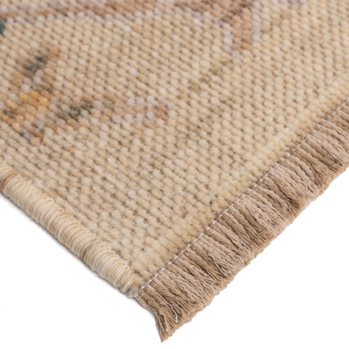Dywan Wełniany Royal Wool 160x220 cm z frędzlami kwiaty beżowy