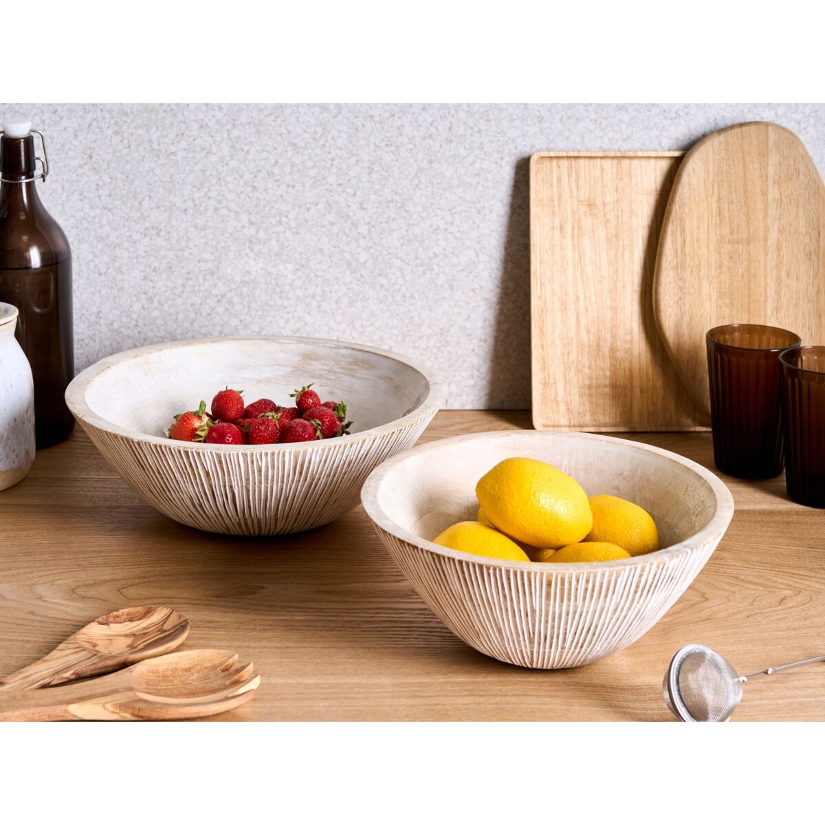 Zestaw 2 mis dekoracyjnych SIWA Drewno mango Jasnobrązowy