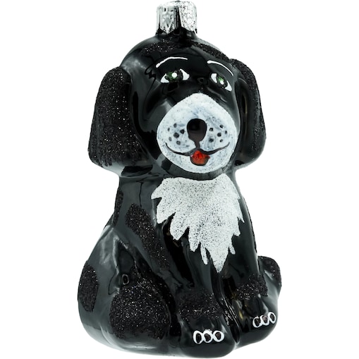 Bombka choinkowa szklana: Piesek z białą łatką: czarny