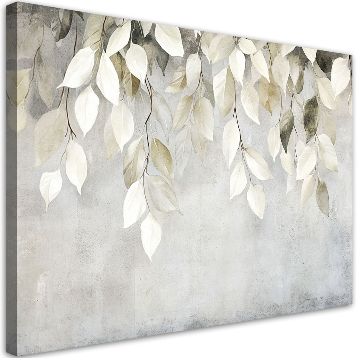 Nowoczesny Obraz do salonu sypialni kuchni na ścianę Beżowe wiszące liście gałązki beton boho 120x80