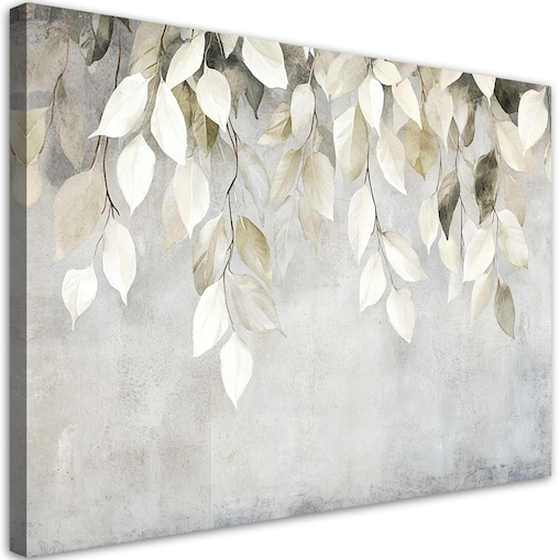 Nowoczesny Obraz do salonu sypialni kuchni na ścianę Beżowe wiszące liście gałązki beton boho 120x80