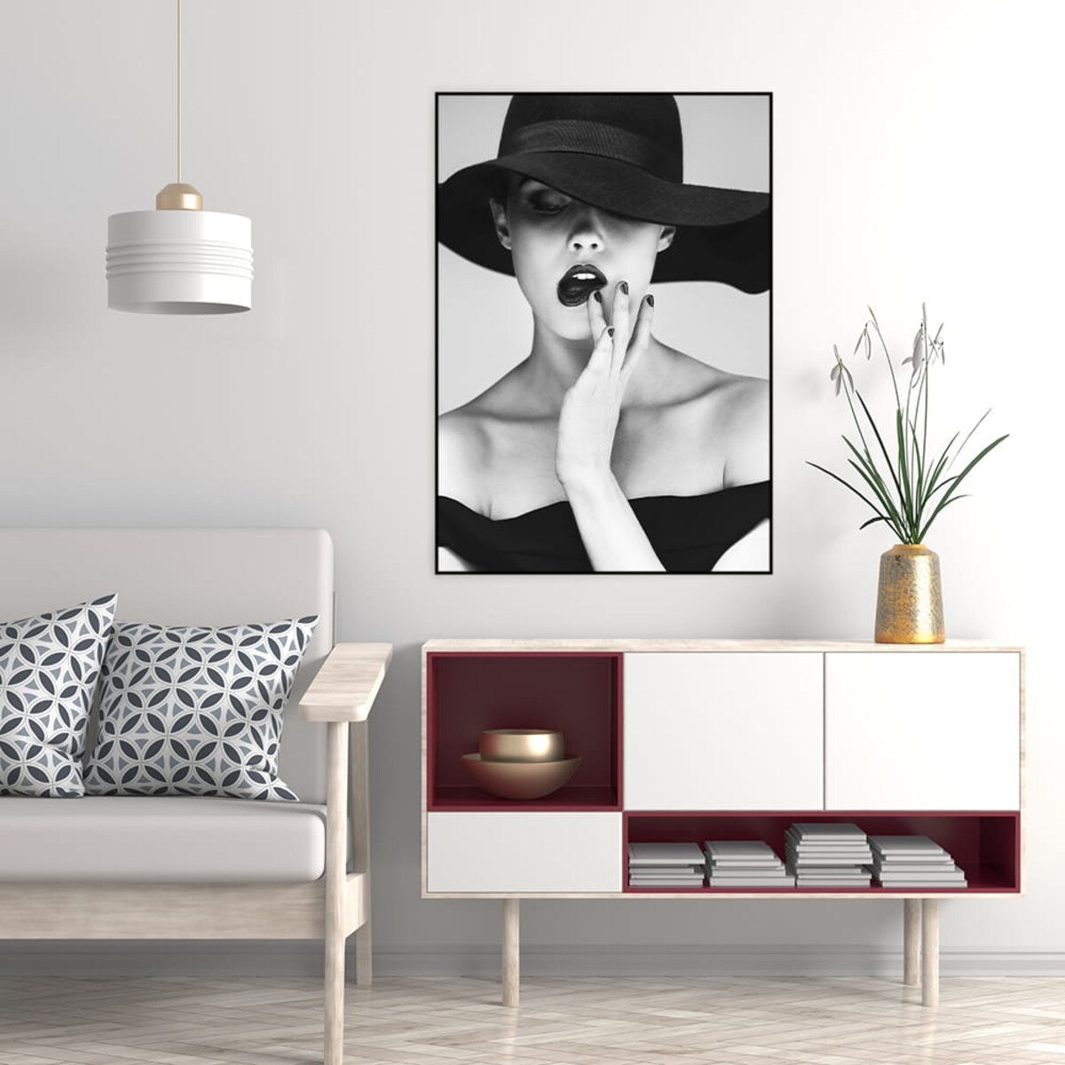 plakat kobieta w kapeluszu 50x70 cm