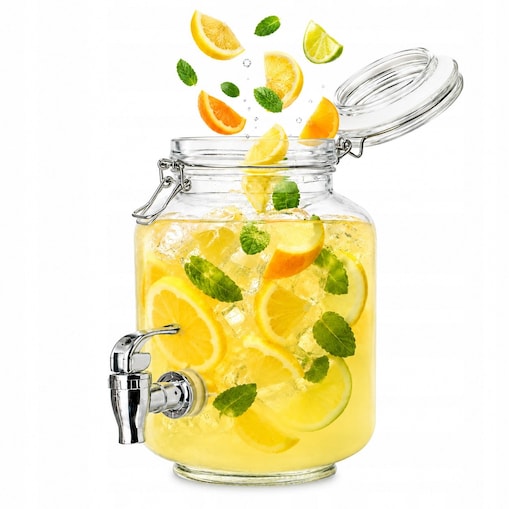 Szklany słoik 2,2 L z klipsem kranikiem na napoje lemoniada soki pojemnik