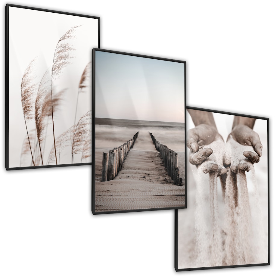 ZESTAW X3 PLAKAT W RAMIE PLAŻA MORZE WYDMY STYL BOHO MINIMALIZM 30x40cm