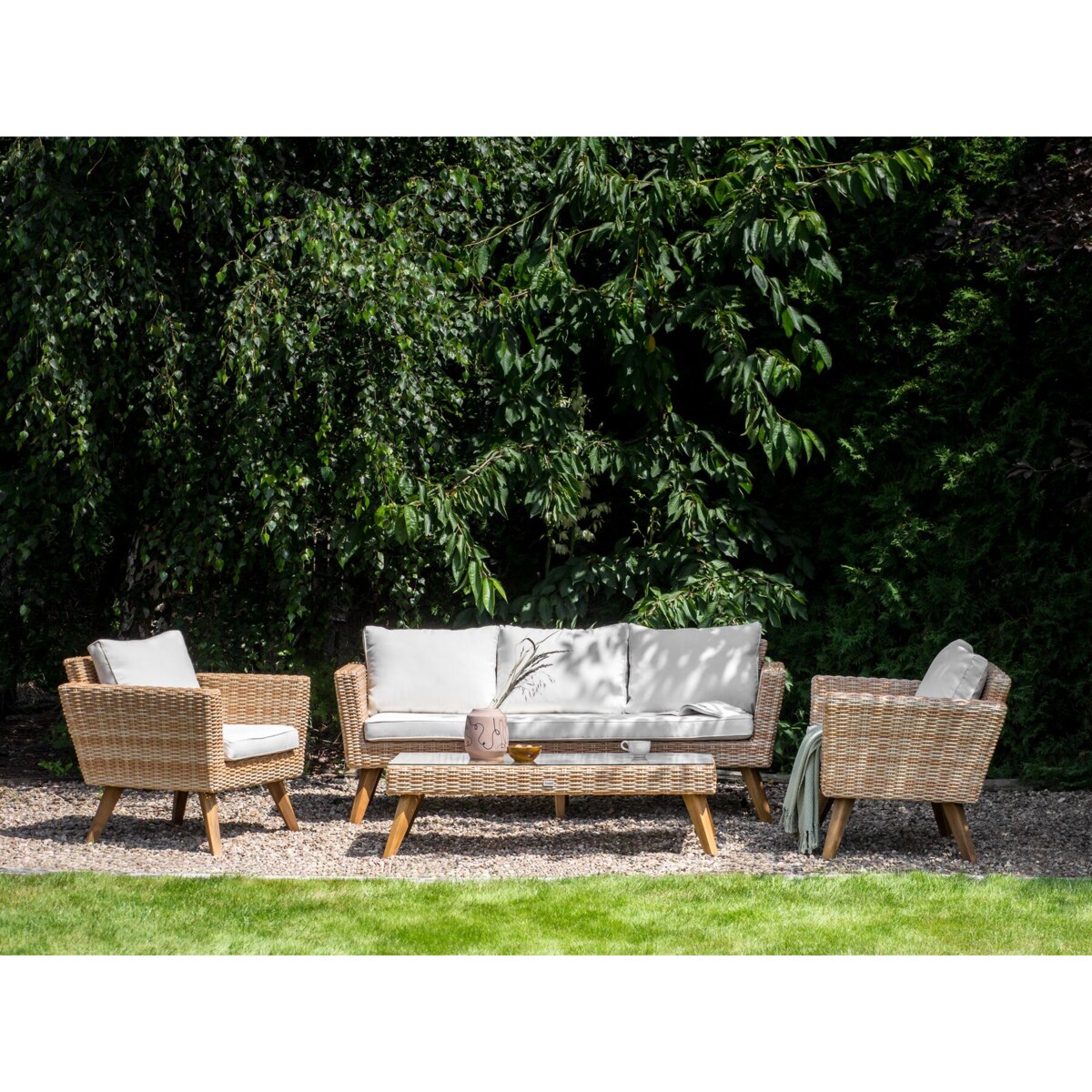 Zestaw wypoczynkowy dla 4 osób Technorattan Złamana biel VITTORIA