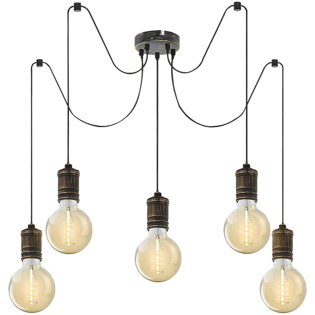 Wisząca lampa loft Fidel 3218 oprawki na żarówki pająk złoto antyczne