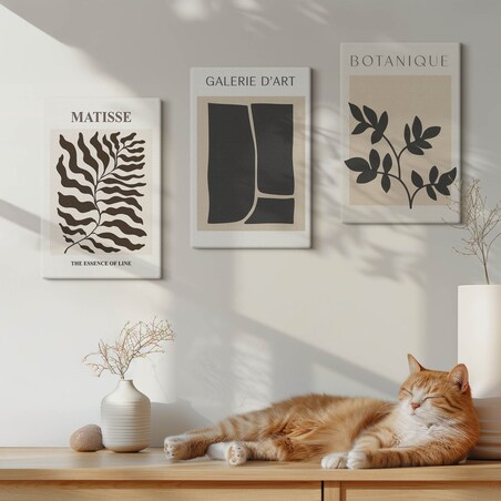 Zestaw 3 małych obrazów na płótnie - Minimalistyczne postery roślinne - beżowy