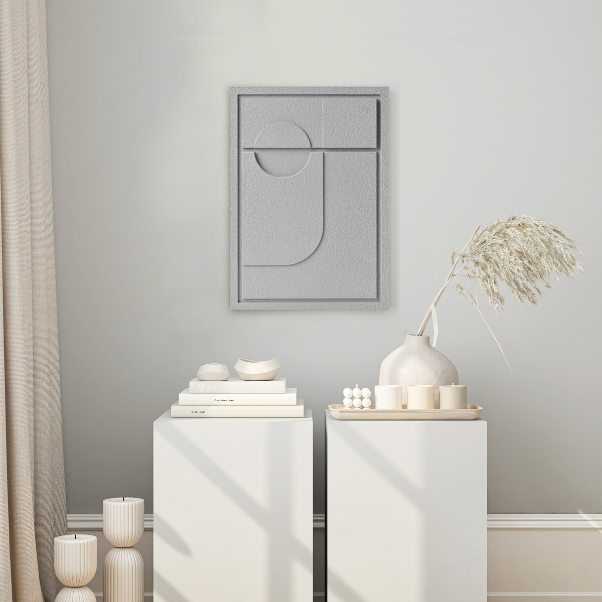 Obraz 3D 35x50cm Geometric II– Dekoracja Ścienna z Tynku Naturalnego, Milky Grey Minimalistyczny Relief