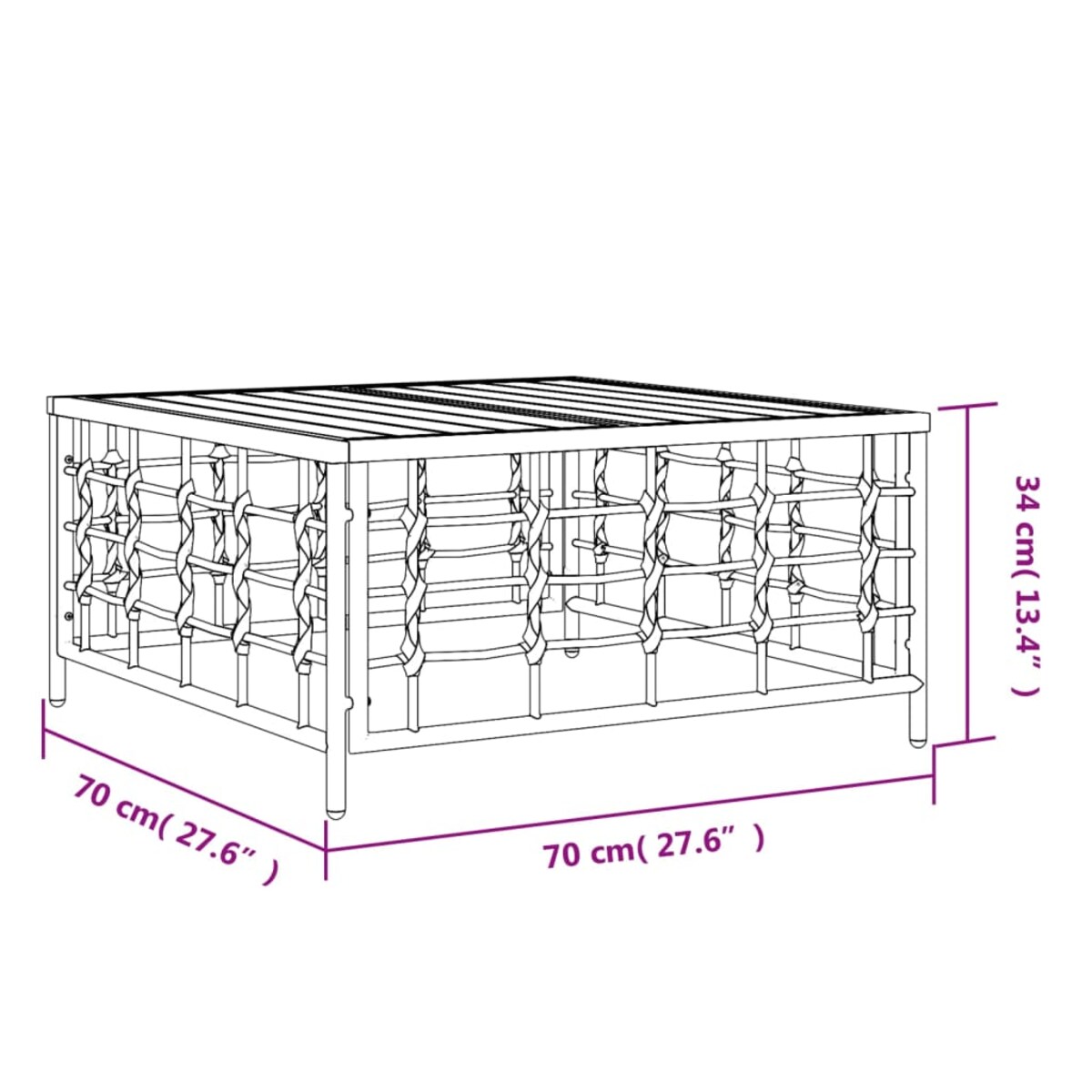 vidaXL Stolik ogrodowy, antracytowy, 70x70x34 cm, polirattan