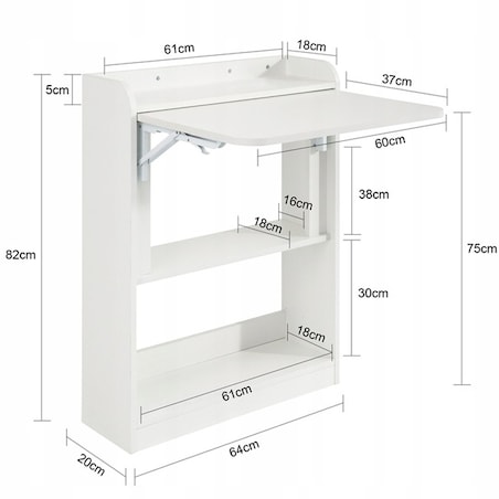 Biurko ścienne składane na laptopa białe szafka półka regał nowoczesne stół