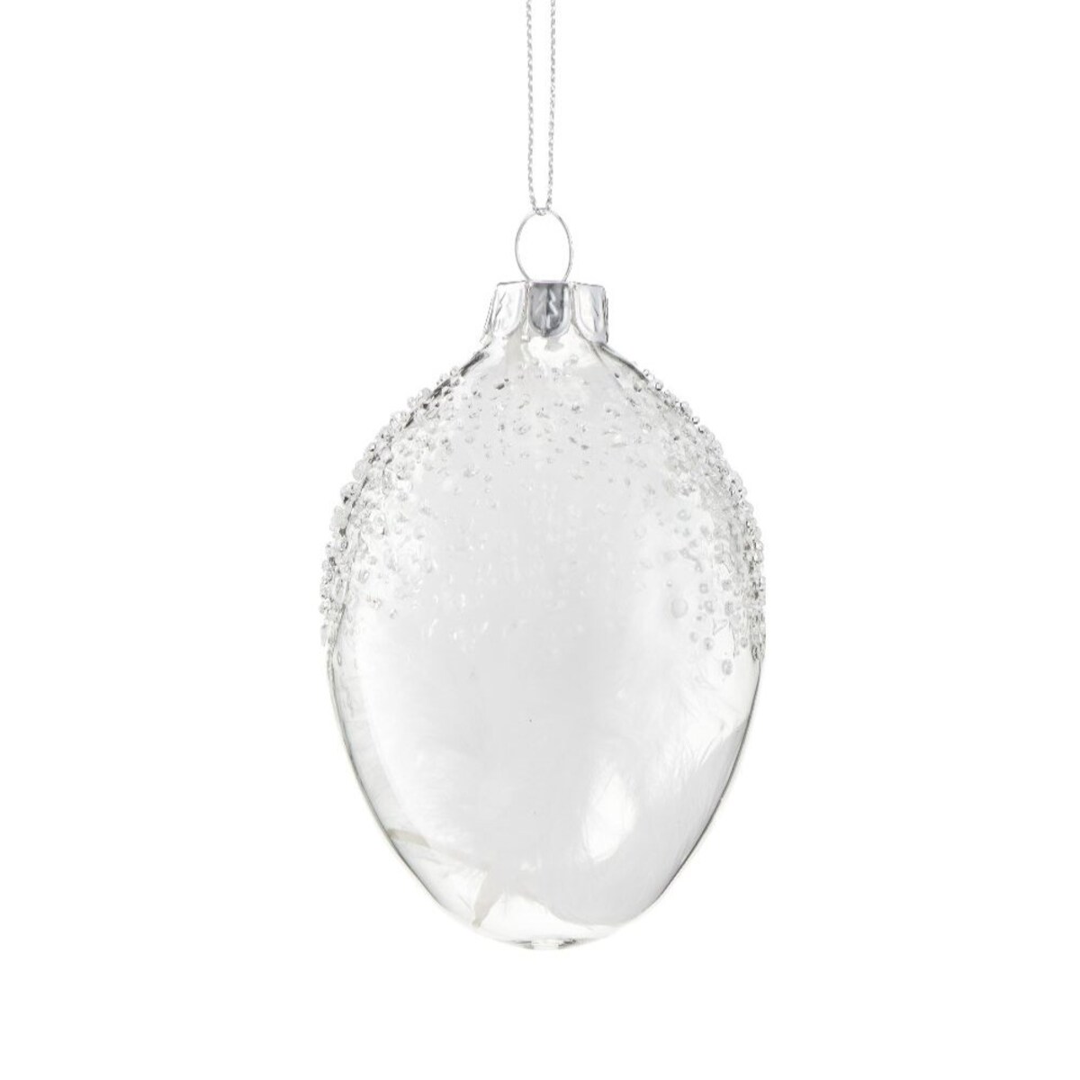 VILLA ITALIA Bombka jajko szklane z białymi piórkami 8,5 cm