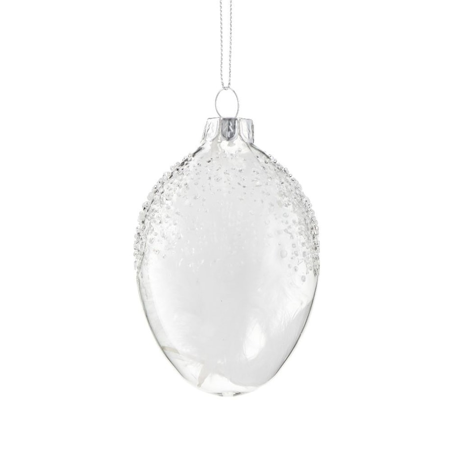 VILLA ITALIA Bombka jajko szklane z białymi piórkami 8,5 cm