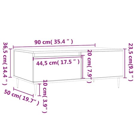 vidaXL Stolik kawowy, czarny, 90x50x36,5 cm, materiał drewnopochodny