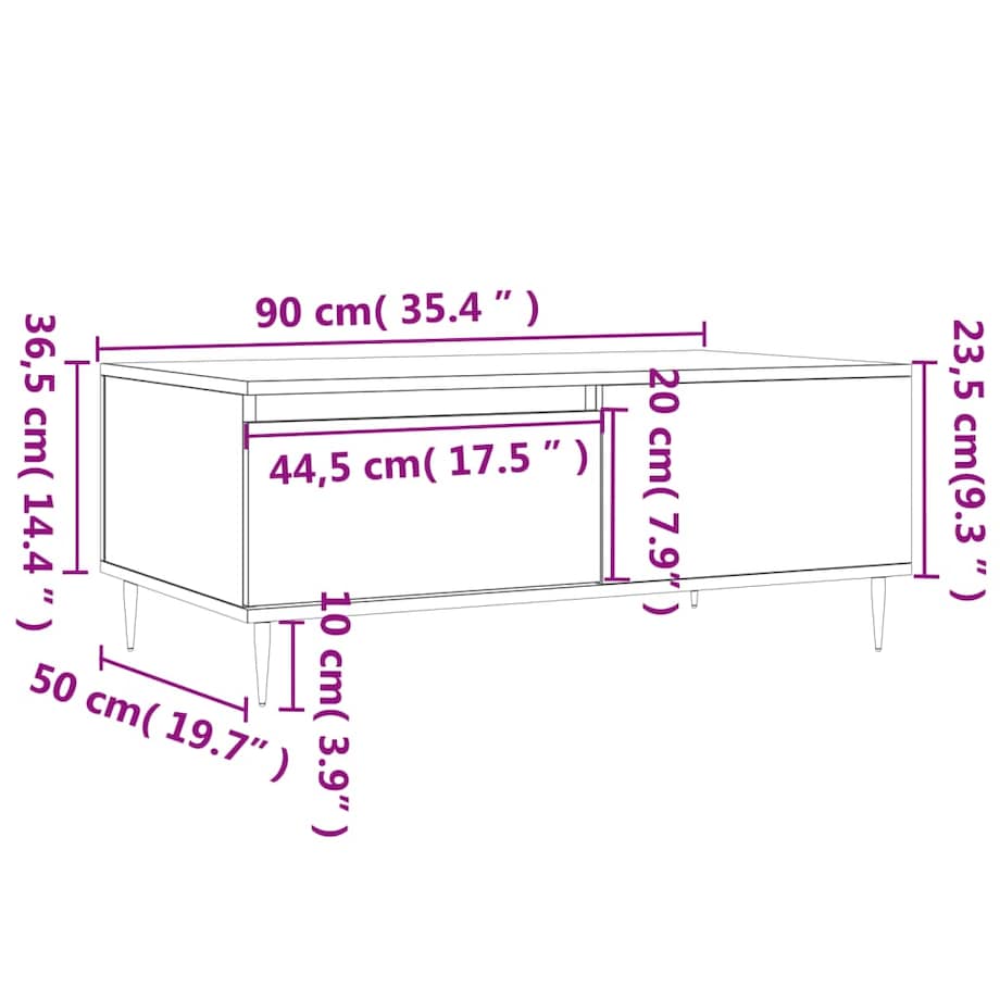 vidaXL Stolik kawowy, czarny, 90x50x36,5 cm, materiał drewnopochodny