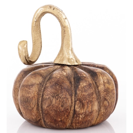 Dekoracja - dynia drewno mango 13x12x12 cm DIVIA płaska