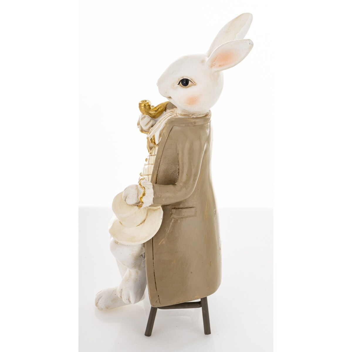 Dekoracja - królik na krześle 19x8,5x7,5 cm SONRA z fajką i kapeluszem