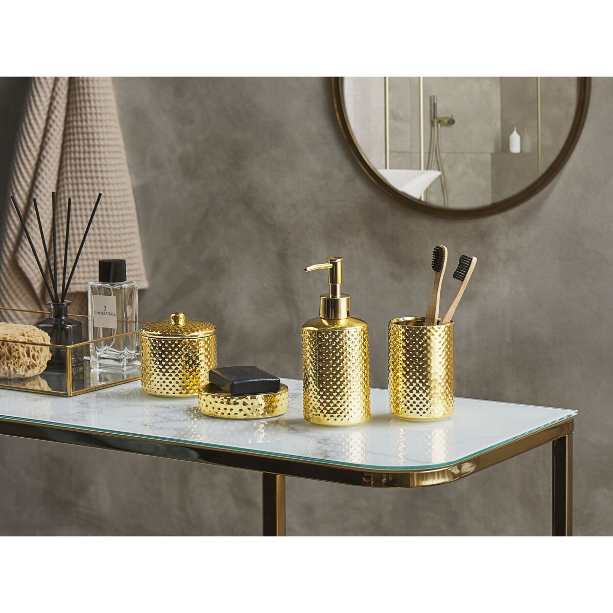 Zestaw akcesoriów łazienkowych 4 elementy CUMANA Ceramika Złoty
