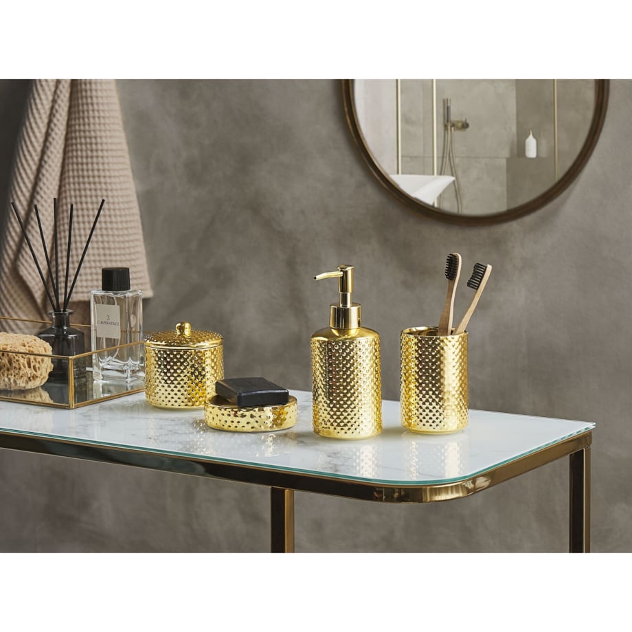 Zestaw akcesoriów łazienkowych 4 elementy CUMANA Ceramika Złoty