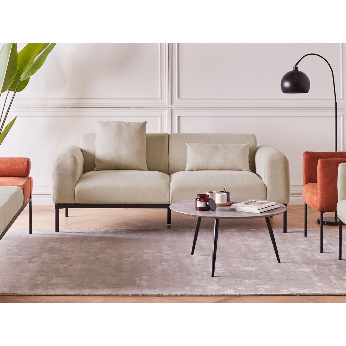 Sofa 2-osobowa len syntetyczny beżowa MALMOS