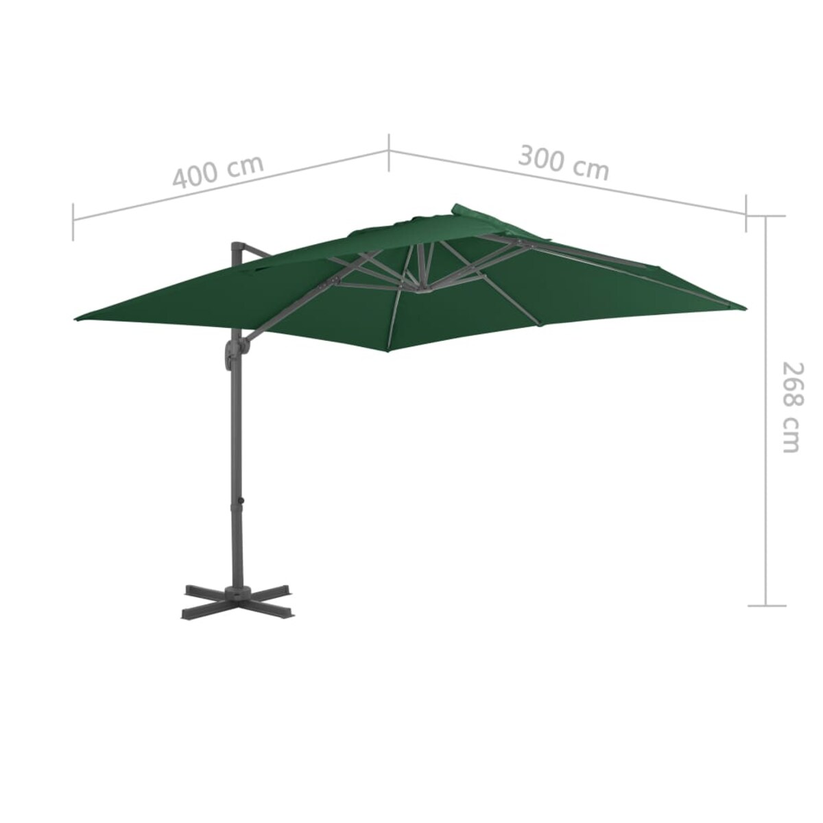 vidaXL Parasol wiszący z aluminiowym słupkiem, 400x300 cm, zielony