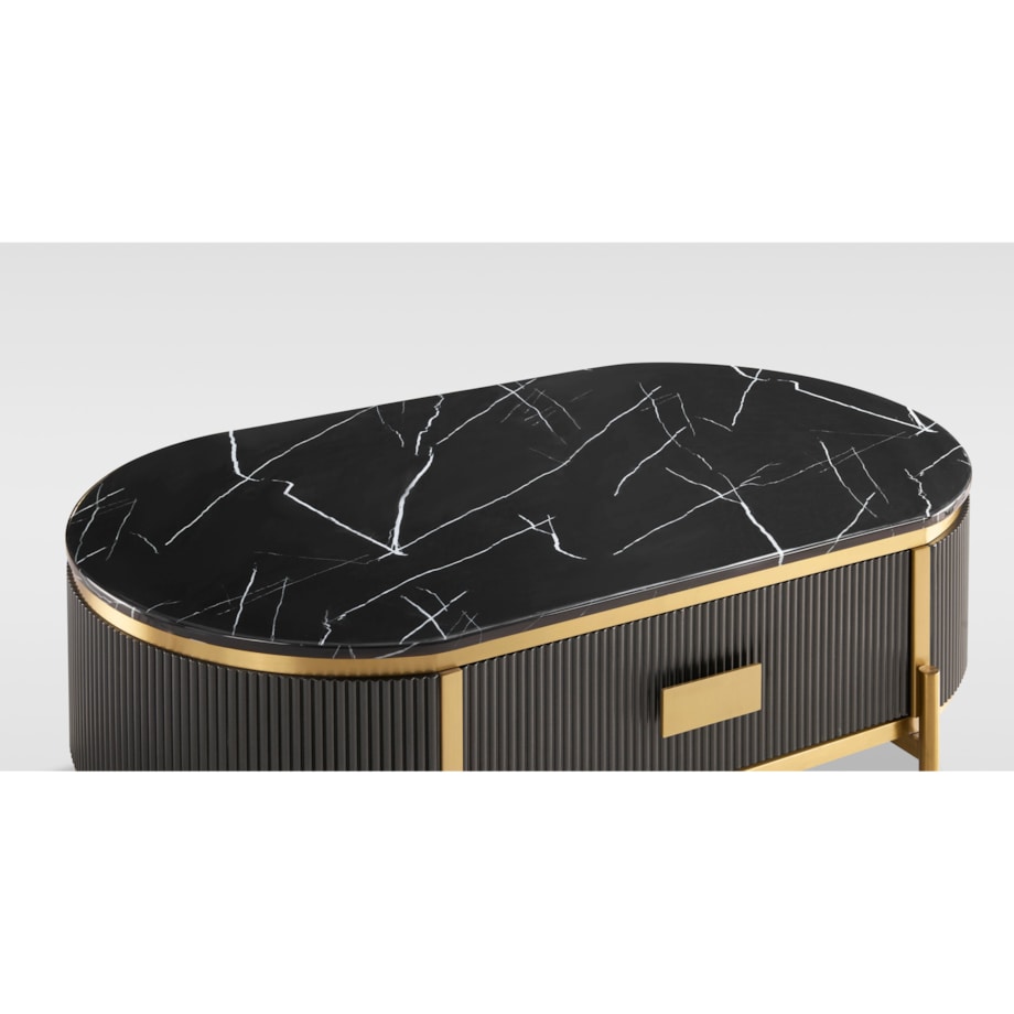 Grafitowy stolik kawowy glamour Omega ryflowany 124x71x48