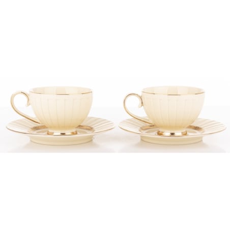 Filiżanka 2 szt. 7x9,5x12,5 cm 220 ml ze spodkiem Ø 16,5 cm TASSE-2 ecru i złoty