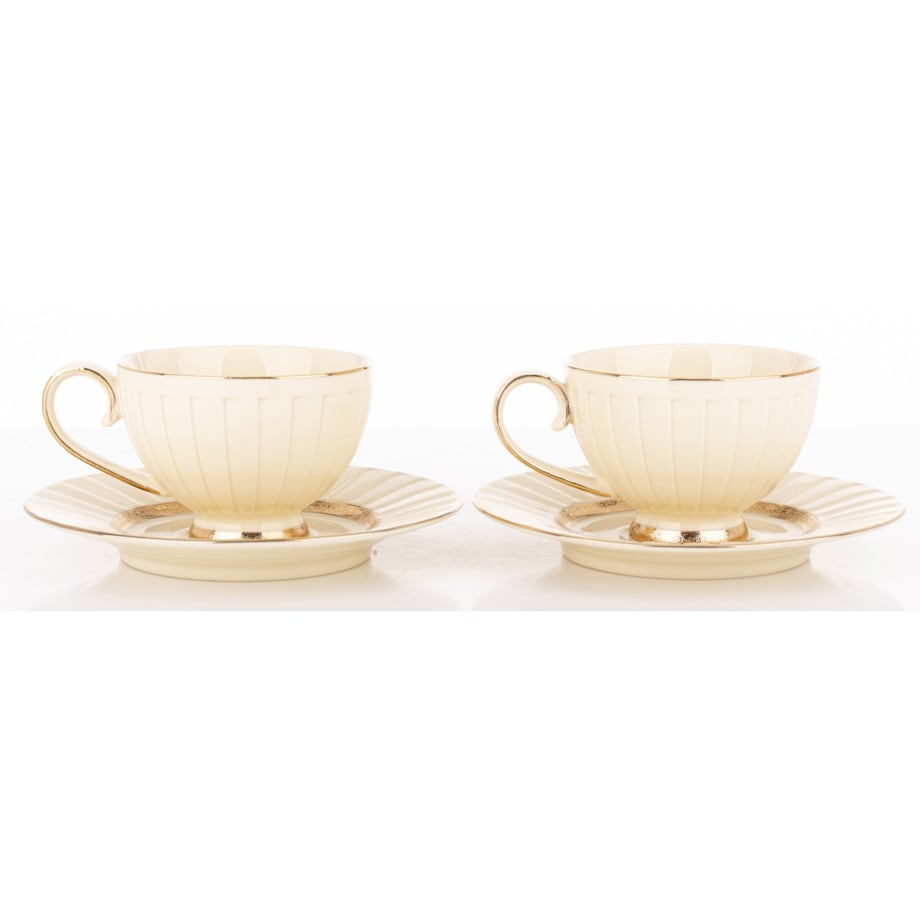 Filiżanka 2 szt. 7x9,5x12,5 cm 220 ml ze spodkiem Ø 16,5 cm TASSE-2 ecru i złoty