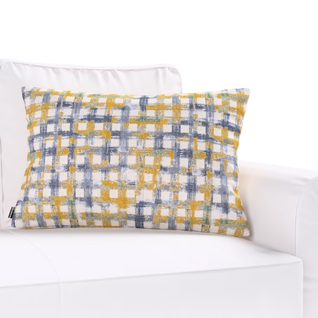 Poszewka Kinga na poduszkę prostokątną 47x28 niebiesko-żółta krata na kremowym tle