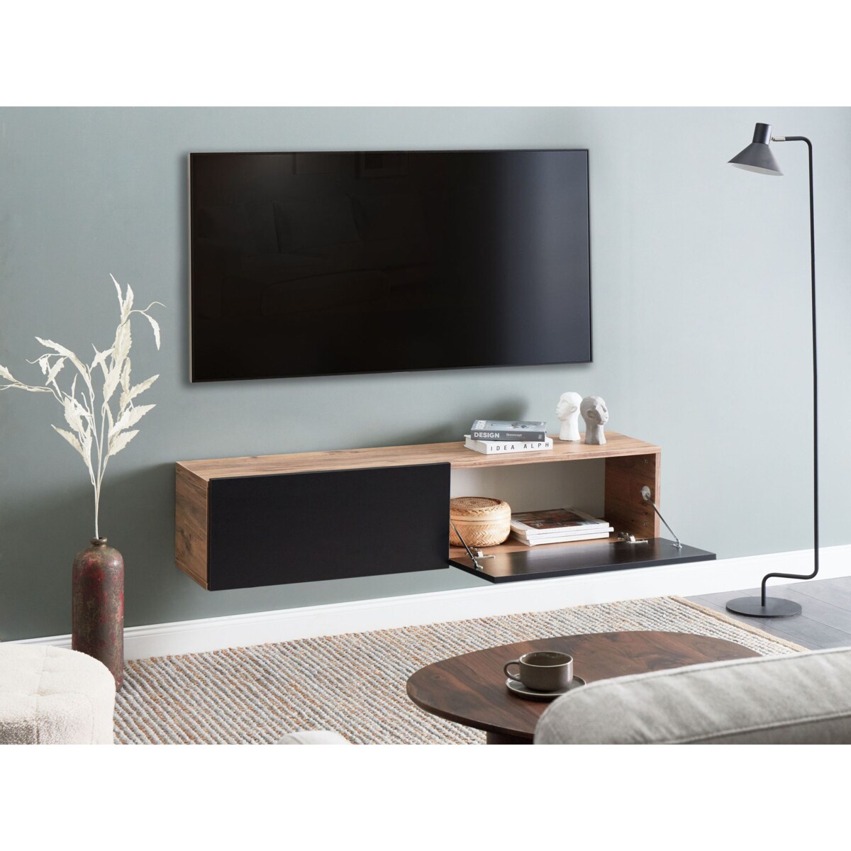 Wisząca szafka RTV GLADSTONE Brązowy/ czarny