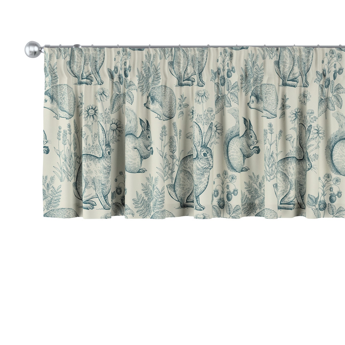 Lambrekin na taśmie marszczącej 130x40 ecru-niebieski