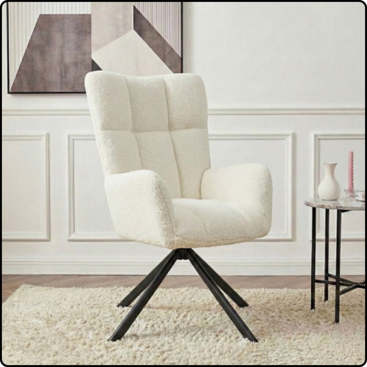 Krzesło tapicerowane obrotowe 180 do salonu jadalni nowoczesne welurowe baranek beżowy