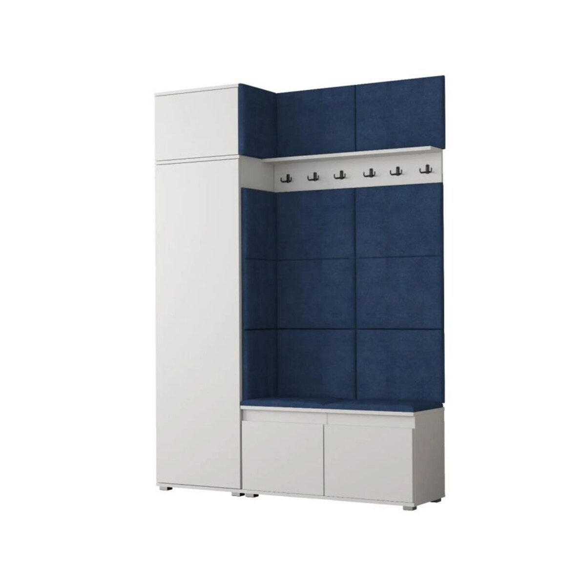 Garderoba z siedziskiem i nadstawką do przedpokoju SINGAPUR 154 biała/granatowa