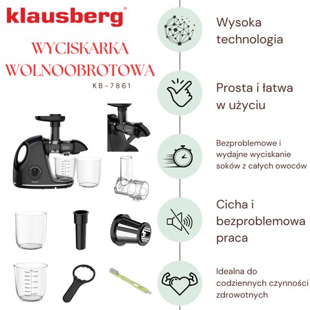 Sokowirówka wolnoobrotowa 150W do owoców i warzyw COLD PRESS KLAUSBERG KB-7861