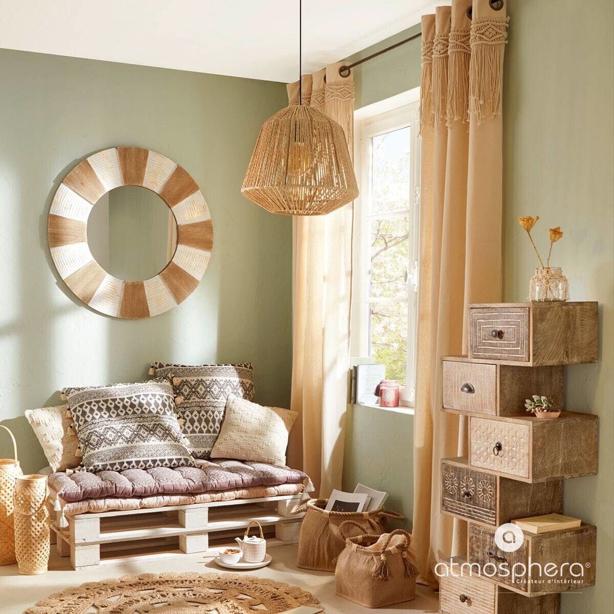 Zasłona do salonu z makramą RITUAL, 140 x 260 cm