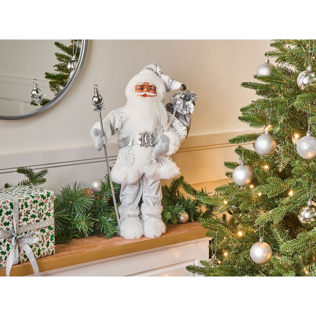 Dekoracja świąteczna NELAUG Mikołaj 48 cm Srebrny
