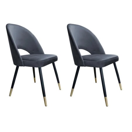 Zestaw krzeseł ISKAR BL VELVET GOLD 2 szt ciemno szare