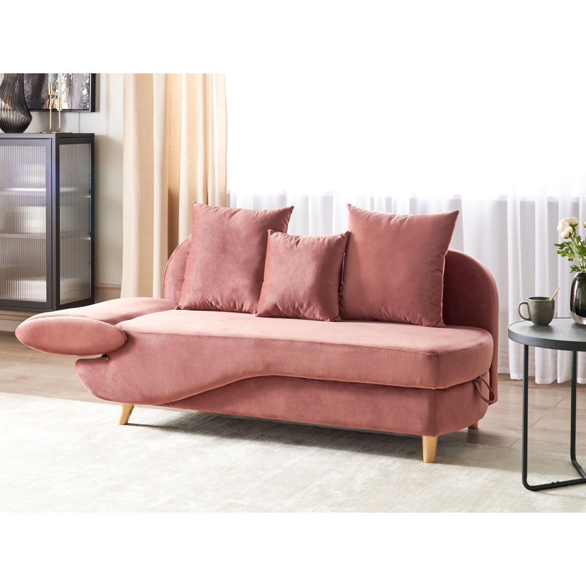 Szezlong welurowy z pojemnikiem lewostronny różowy MERI II