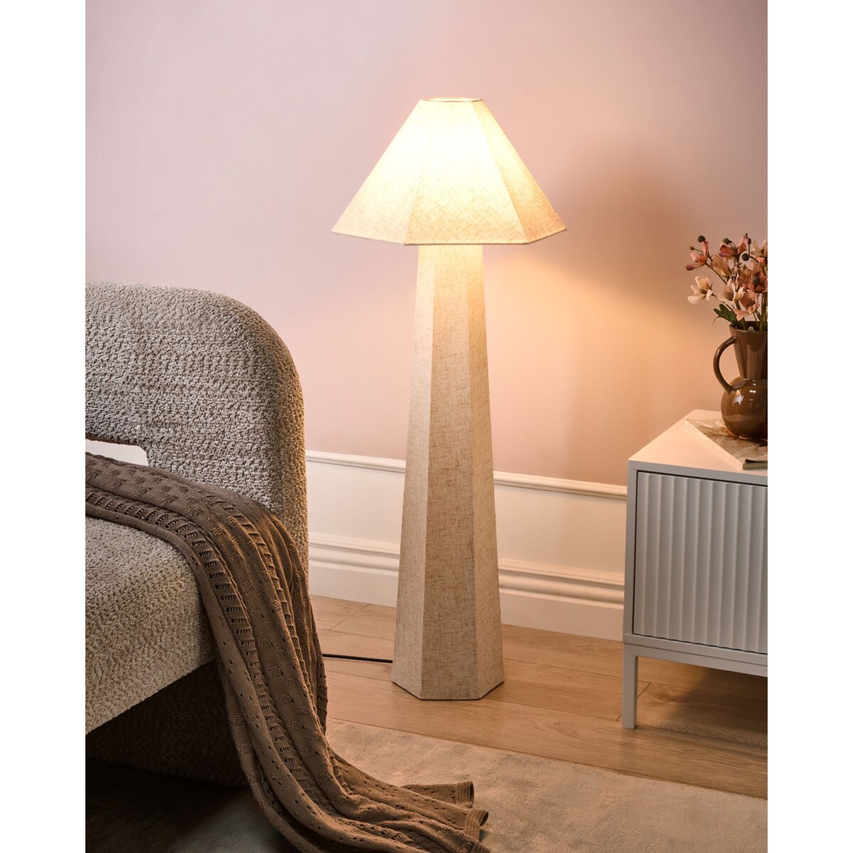 Lampa podłogowa DEMBI Len syntetyczny Jasnobeżowy