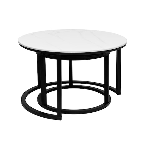 Stolik kawowy okrągły 2w1 czarny marmur zestaw 2 stolików kawowych glamour