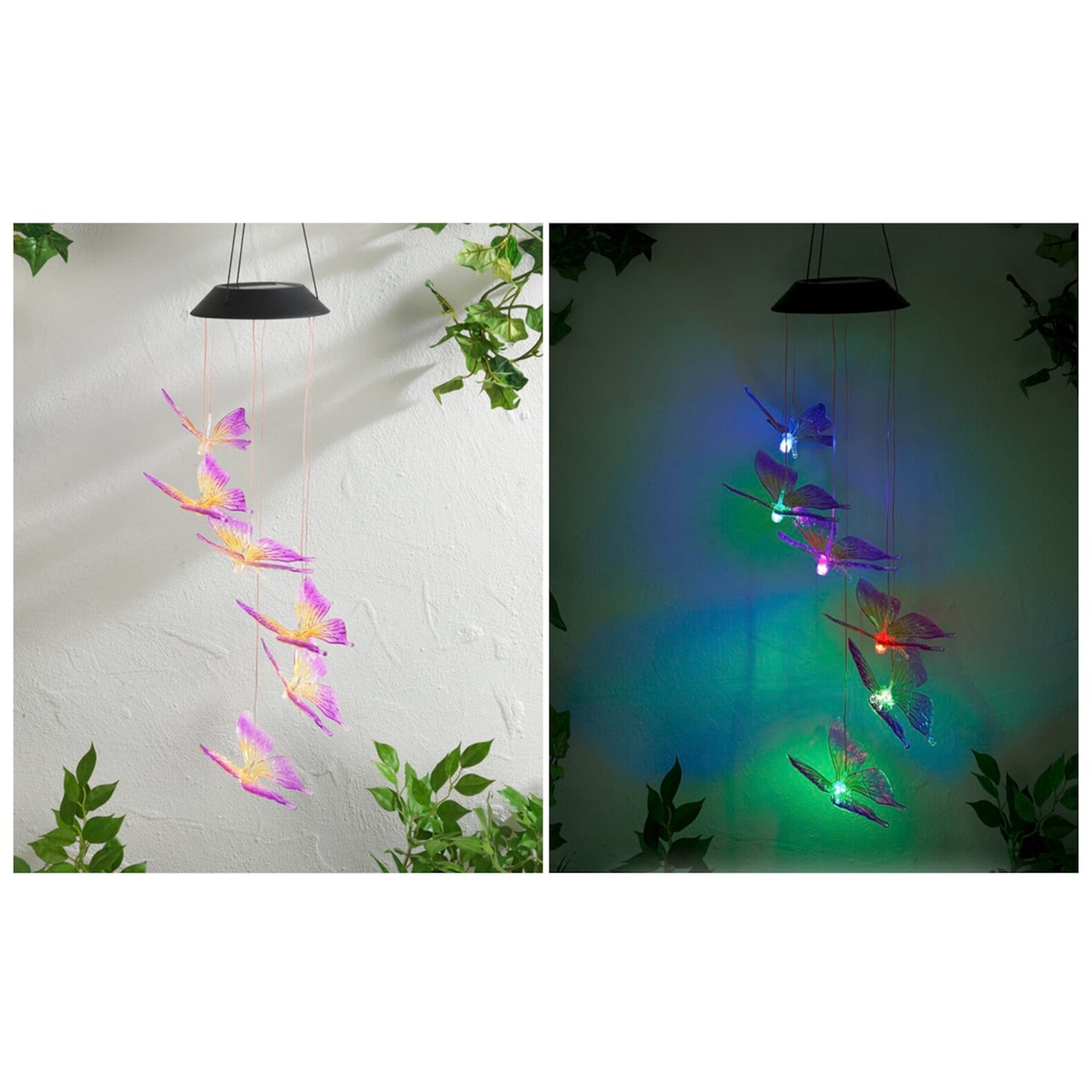 Lampa solarna wisząca, motyle LED, dzwonek wietrzny, 78 cm