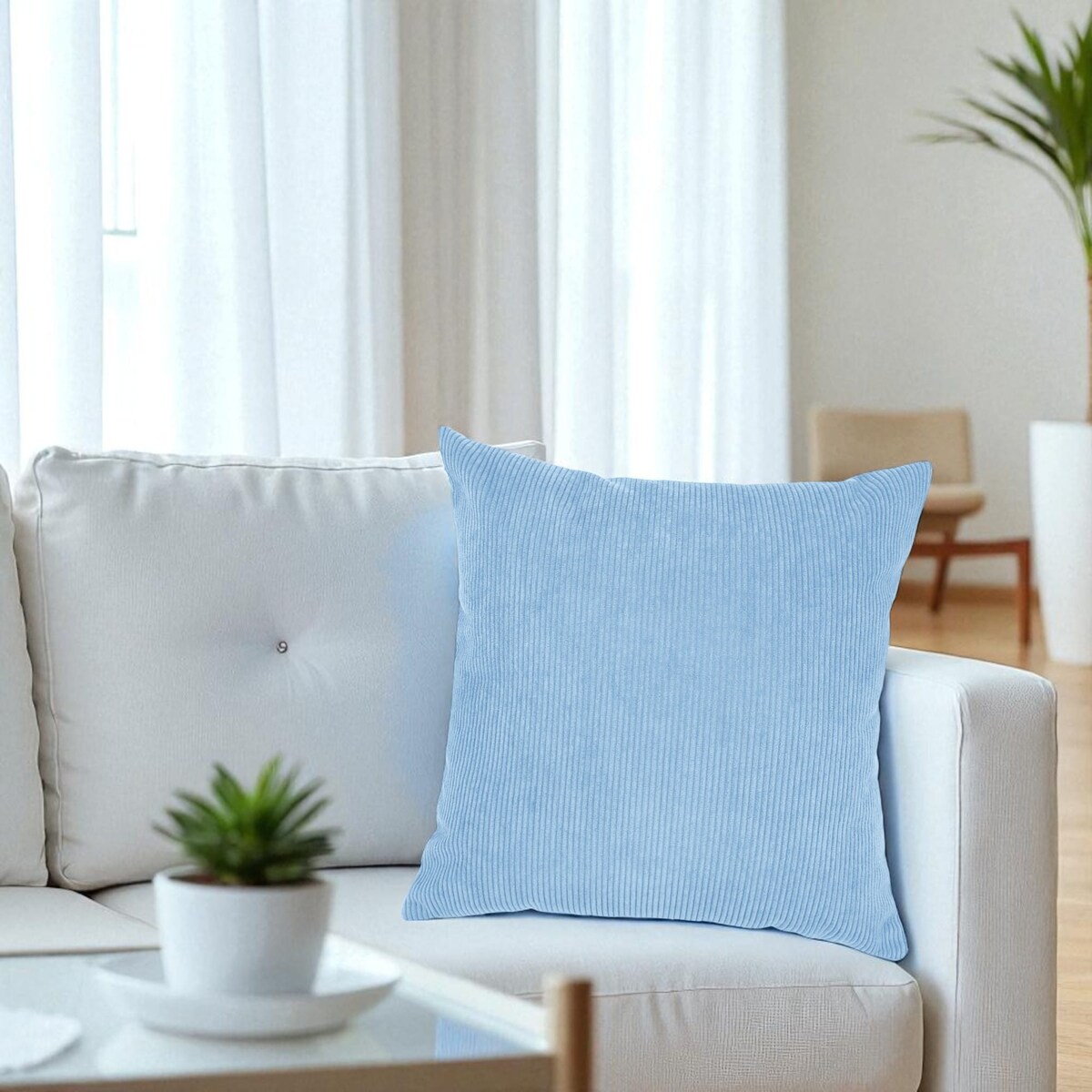 Błękitna sztruksowa poduszka dekoracyjna 50x50 Iga - duża