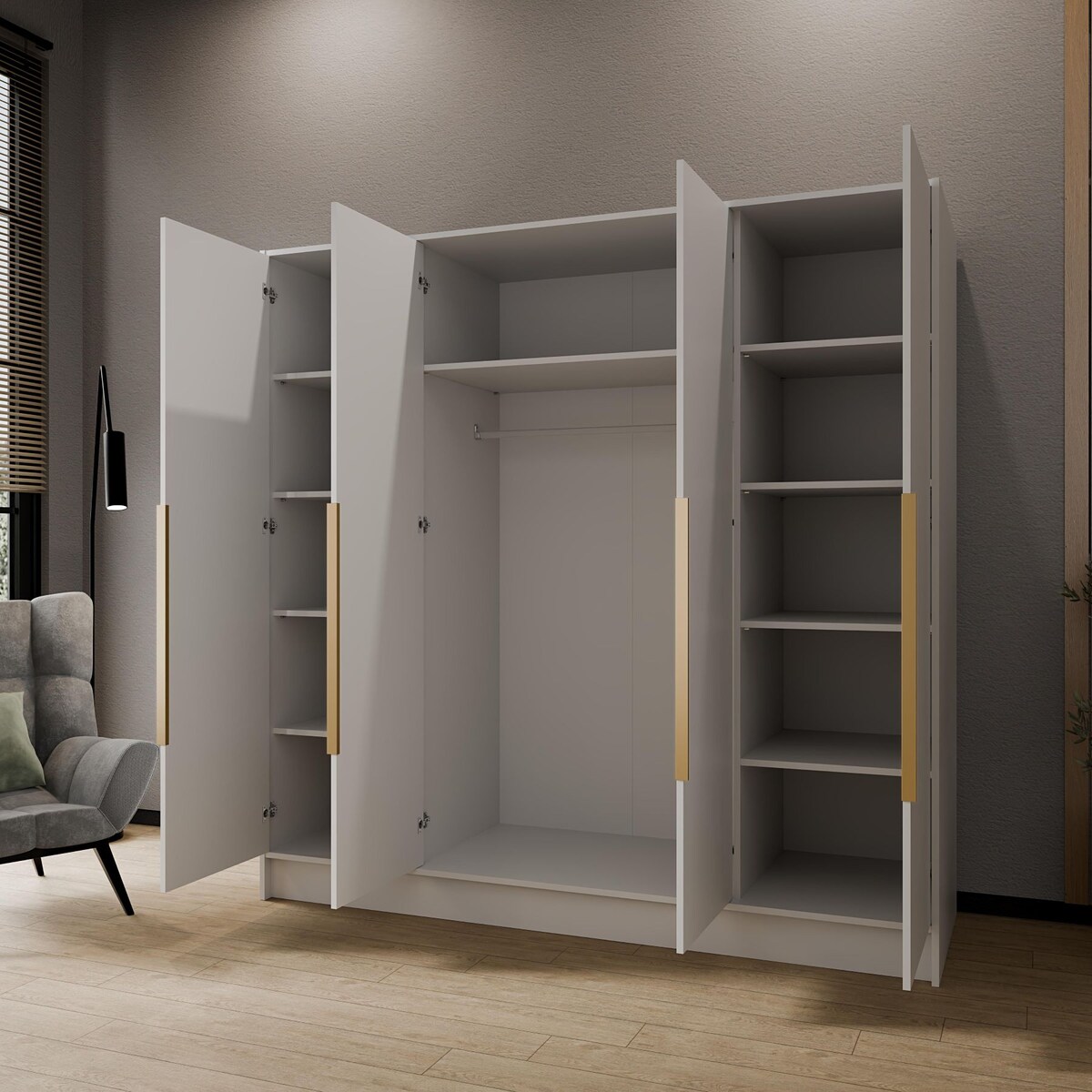 Szafa 200 gładka LUSO z lustrem i złotymi uchwytami, biała