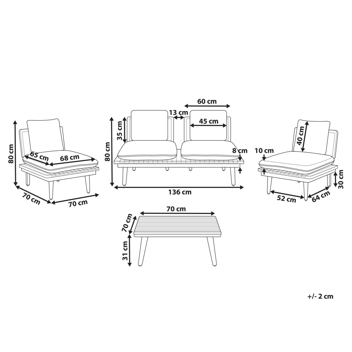 Zestaw wypoczynkowy ACCADIA Drewno akacjowe (certyfikat FSC®) Jasnobeżowy dla 4 osób